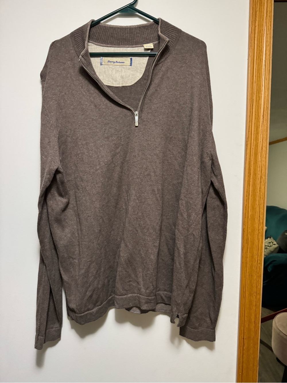 Tommy Bahama Men's Zip-Neck Sweater in Taupe